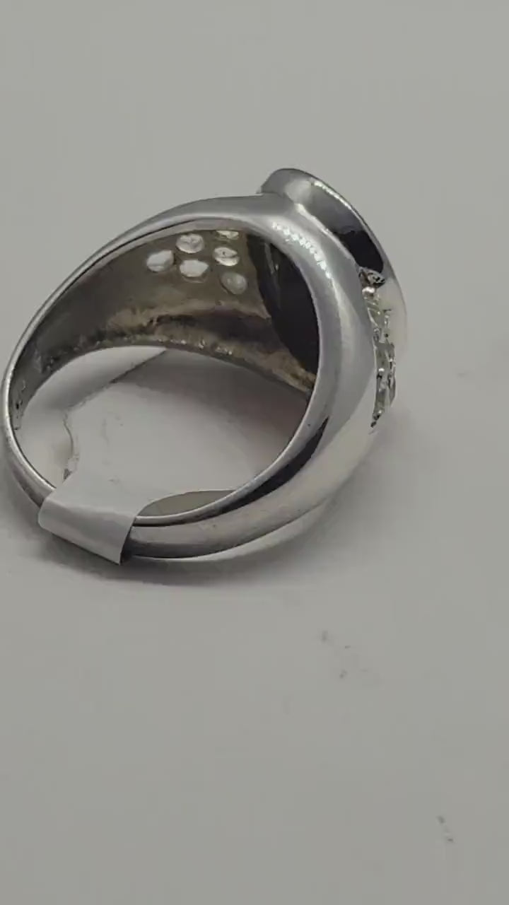 Vintage Red Garnet Ring with White Topaz in 925 Sterling Silver