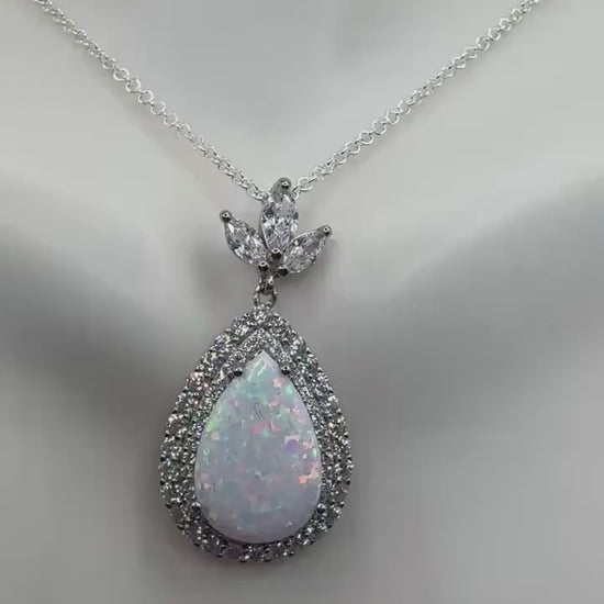 Vintage White Opal Choker 925 Sterling Silver Pendant Necklace