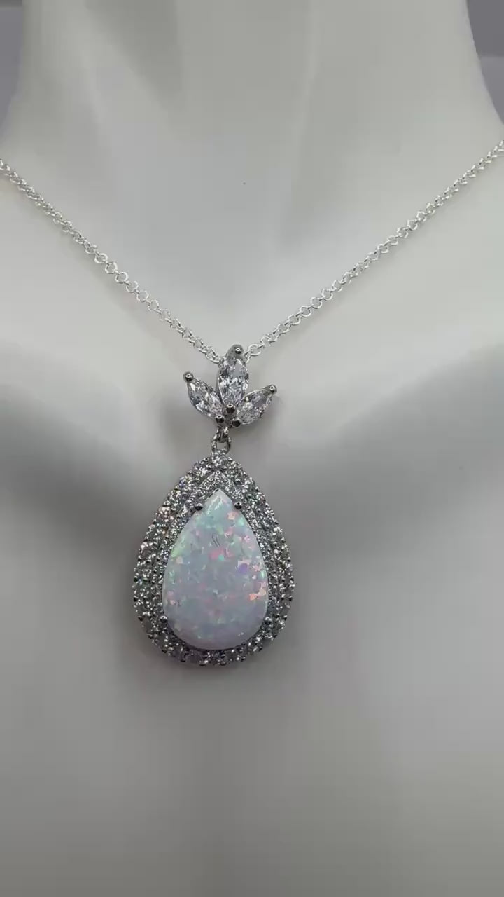 Vintage White Opal Choker 925 Sterling Silver Pendant Necklace