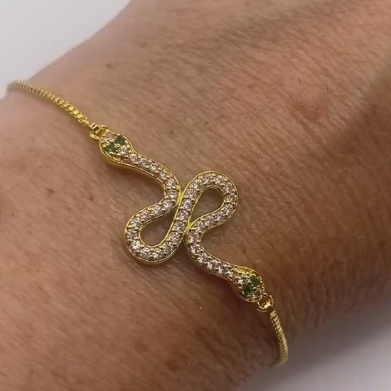 Vintage Snake Chain Bracelet Gold filled Crystal Eyes