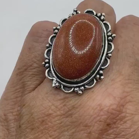 Vintage Handmade Boho Statement Golden Sandstone Silver Ring 7.25