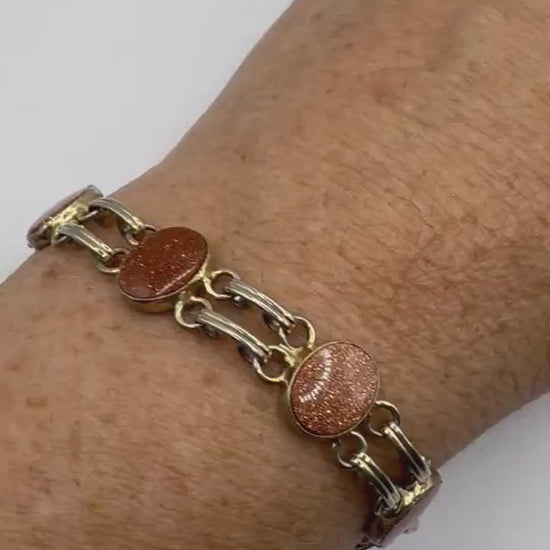 Vintage goldstone Silver Statement Chain Bracelet