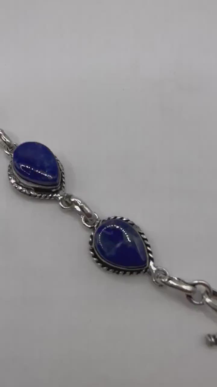 vintage Blue lapis lazuli Silver Boho Bracelet