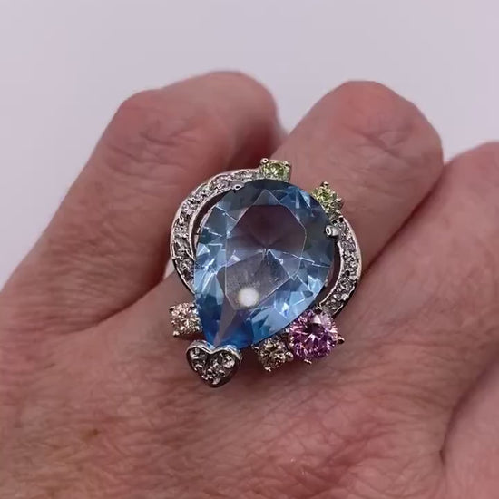 Vintage Genuine Blue Topaz 925 Sterling Silver Statement Chunky Ring
