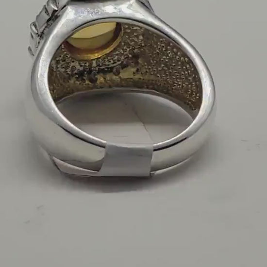 Vintage Yellow Citrine Ring with White Sapphires set in 925 Sterling Silver