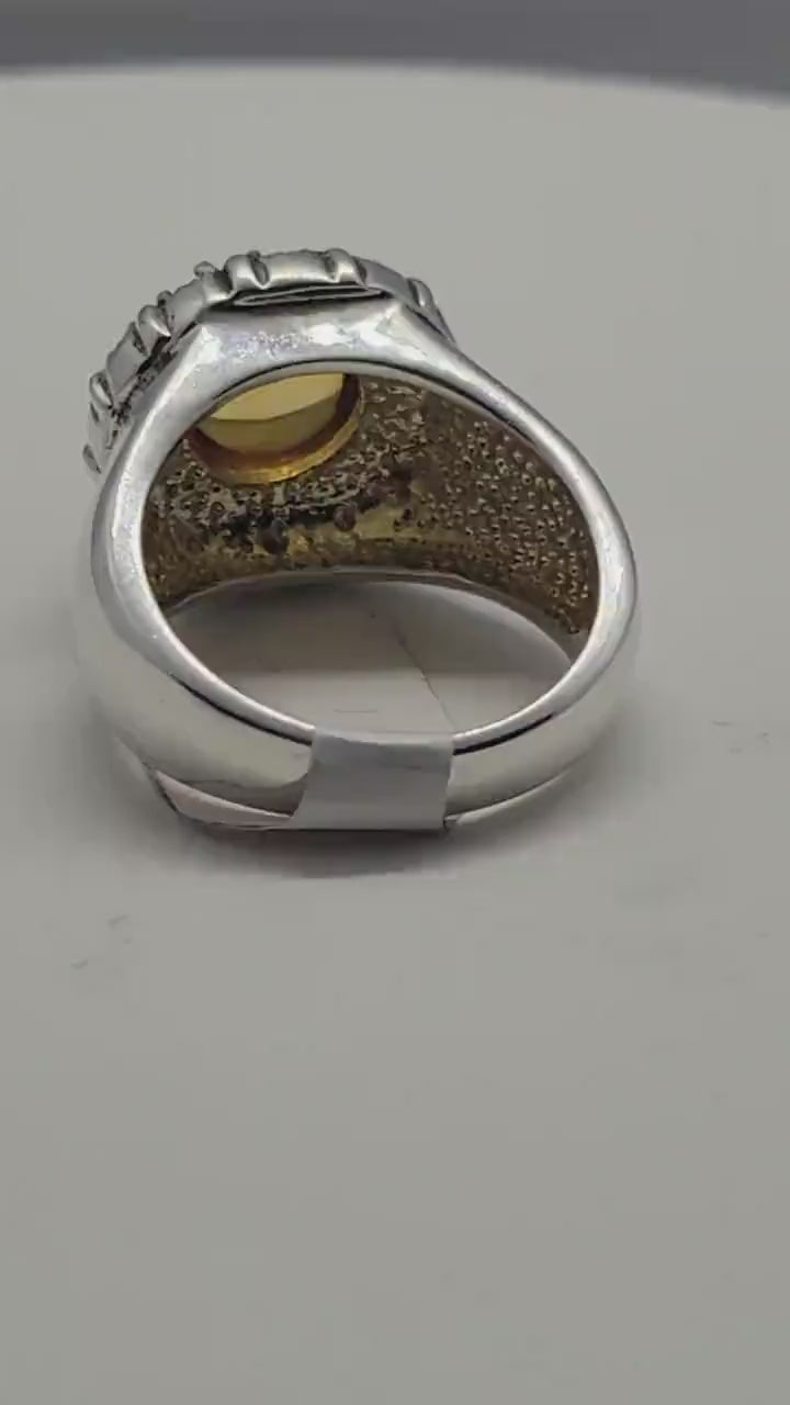 Vintage Yellow Citrine Ring with White Sapphires set in 925 Sterling Silver