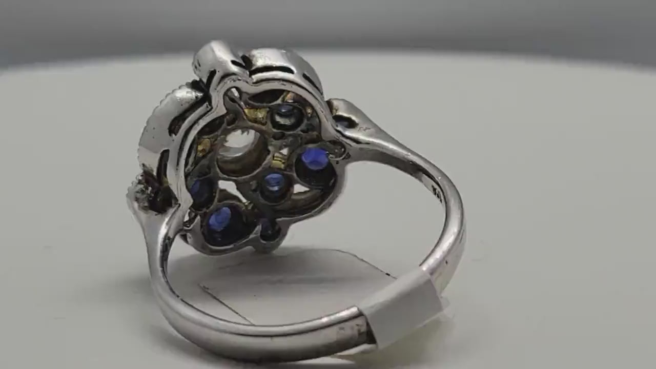 Vintage White Sapphire and Blue Sapphire Ring in 925 Sterling Silver