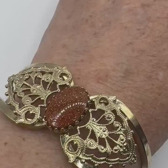Vintage goldstone Golden Statement Cuff Bangle Bracelet