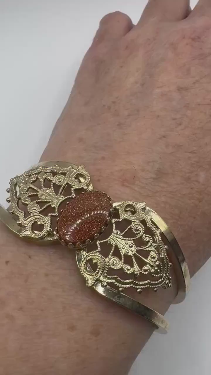 Vintage goldstone Golden Statement Cuff Bangle Bracelet
