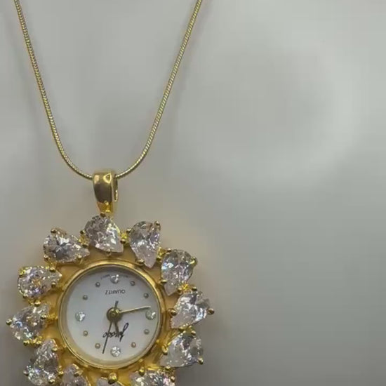 Vintage Watch Necklace 925 Sterling Silver Genuine Gemstone Antique Pendant