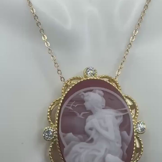 Vintage Red Onyx Cameo Golden 925 Sterling silver Necklace Choker