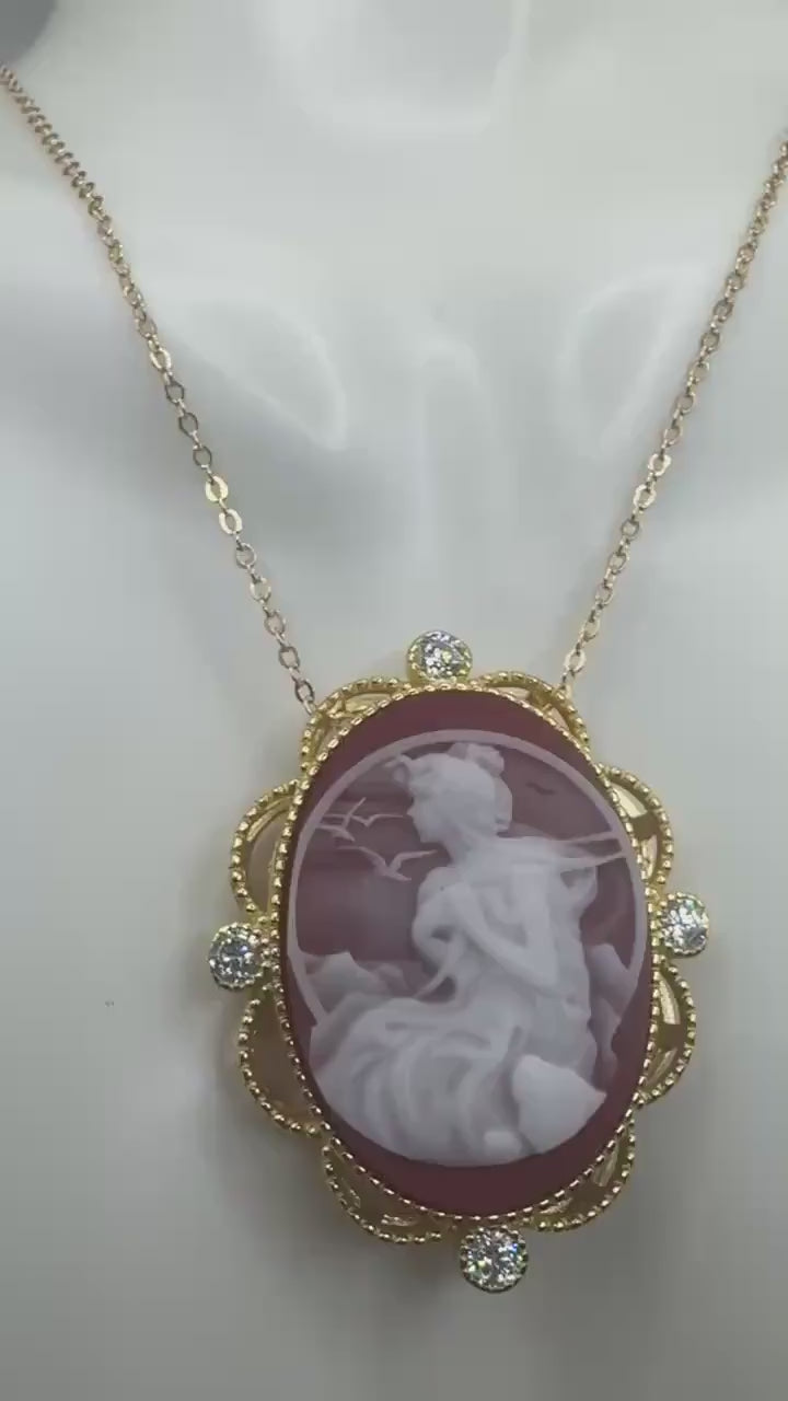 Vintage Red Onyx Cameo Golden 925 Sterling silver Necklace Choker