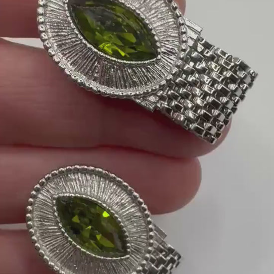 Vintage Green Silver Cuff Links
