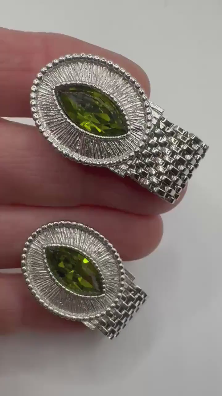 Vintage Green Silver Cuff Links