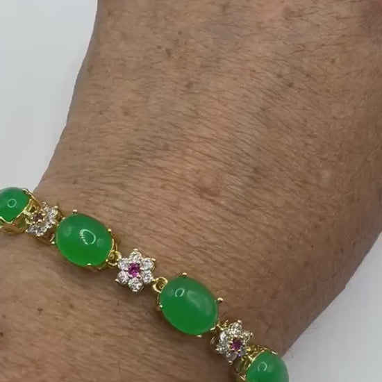 Vintage Green Jade Tennis Bracelet Gold Bronze