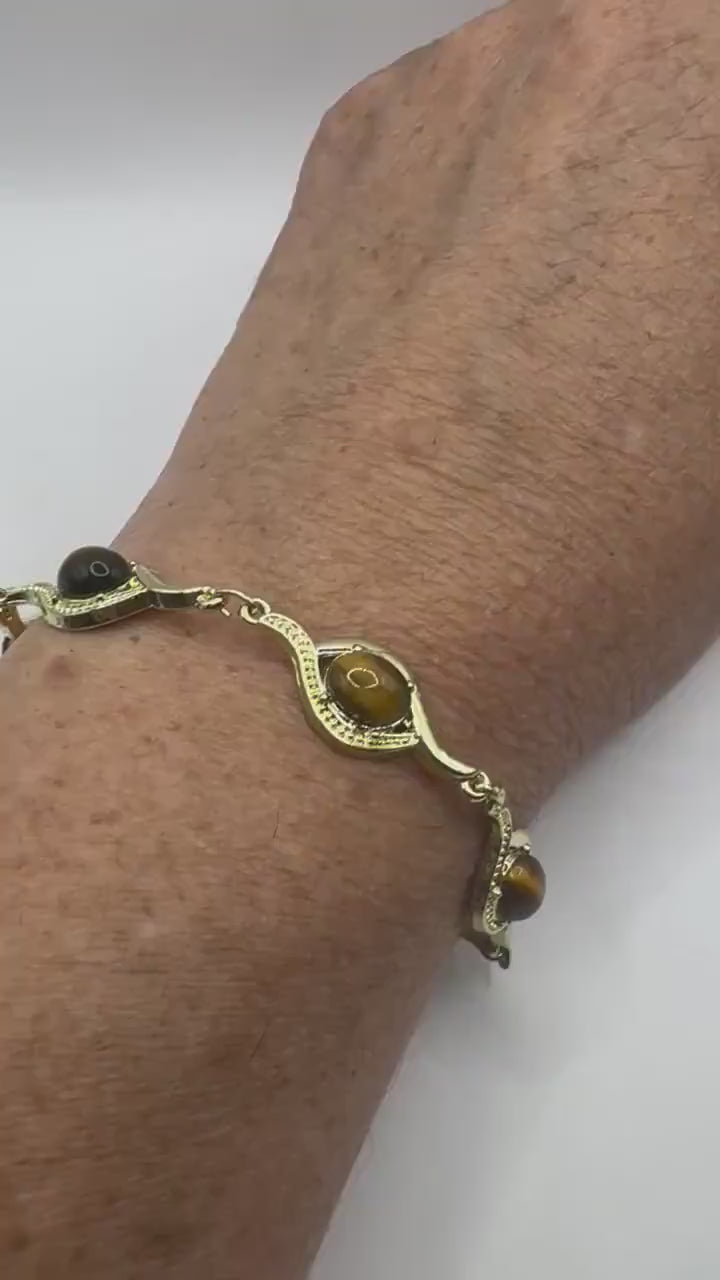 Vintage Tiger’s Eye Crystal Bracelet 7 Inches Genuine Gemstone
