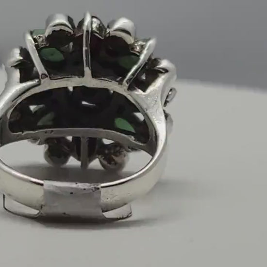 Vintage Emerald and Ruby Ring in 925 Sterling Silver with Marcasite