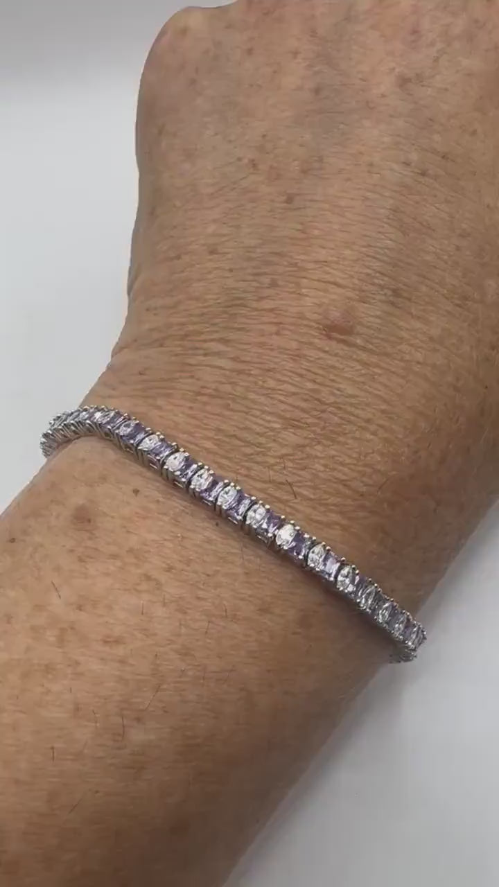 Vintage Purple Amethyst Tennis Bracelet in 925 Sterling Silver