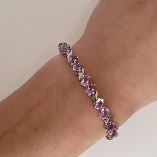 Vintage Amethyst Tennis Bracelet 925 Sterling Silver Purple Deco