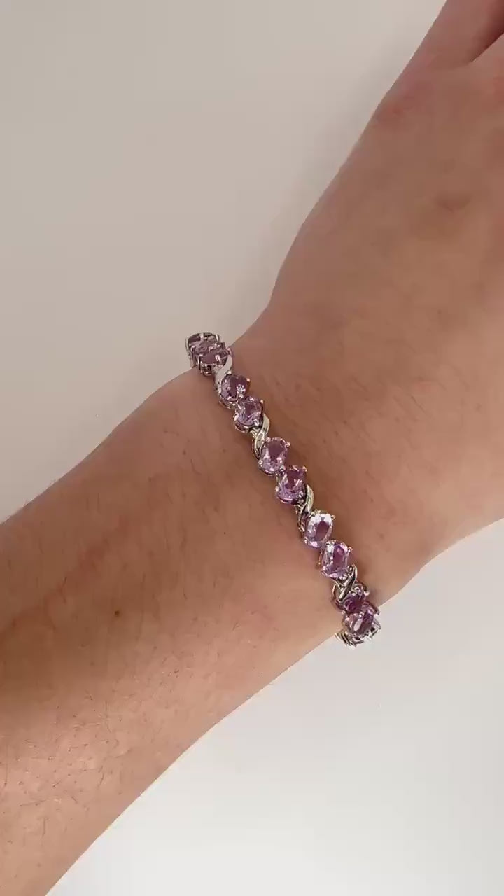 Vintage Amethyst Tennis Bracelet 925 Sterling Silver Purple Deco