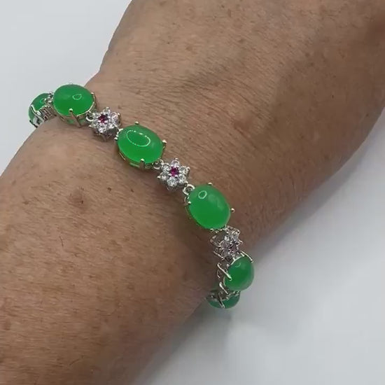 Vintage Green Jade Tennis Bracelet Gold Bronze