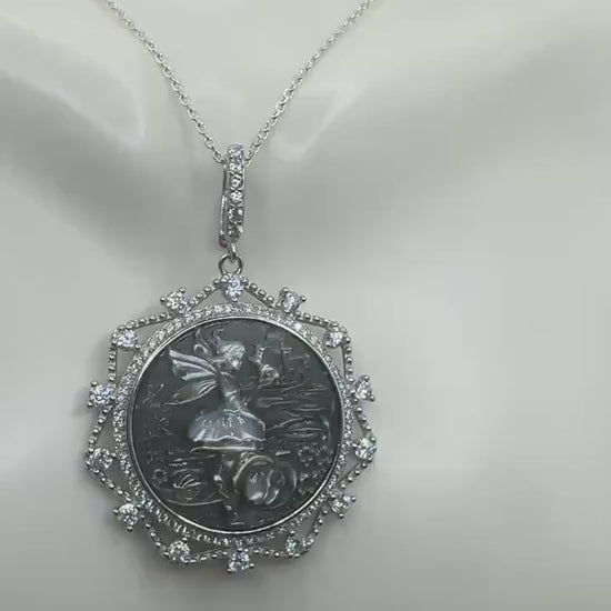 Vintage Fairy Genuine Abalone Cameo Sterling Silver Necklace