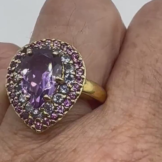 Vintage Purple Amethyst Ring in 925 Sterling Silver