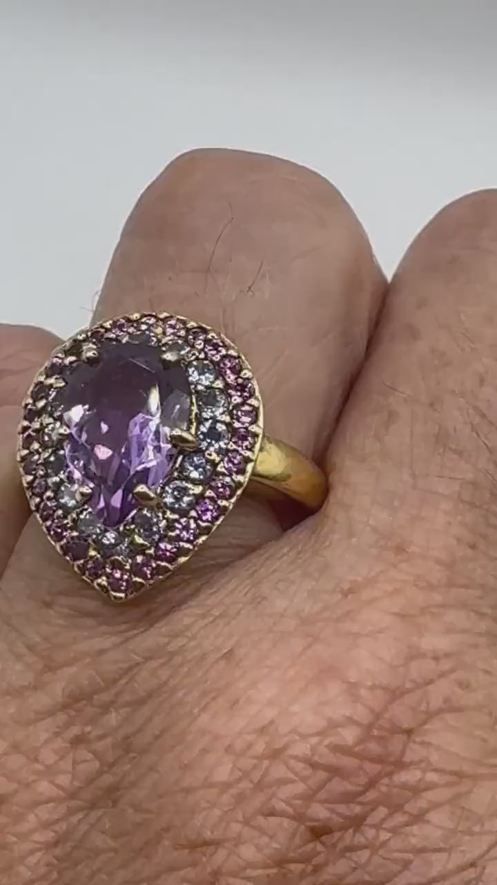 Vintage Purple Amethyst Ring in 925 Sterling Silver