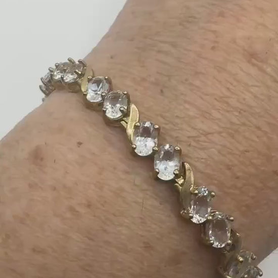 Vintage Pale Clear Aquamarine 925 Golden Sterling Silver Tennis Bracelet