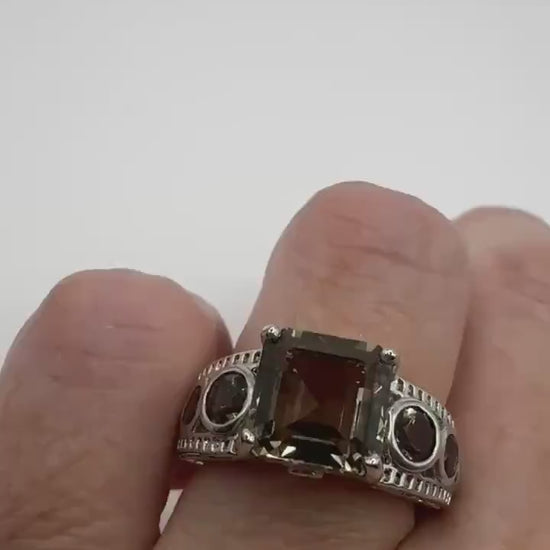 Vintage Smoky Topaz Ring 925 Sterling Silver