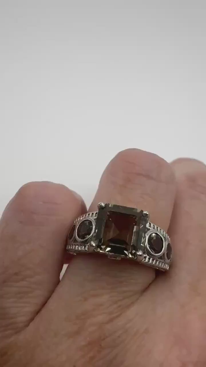 Vintage Smoky Topaz Ring 925 Sterling Silver