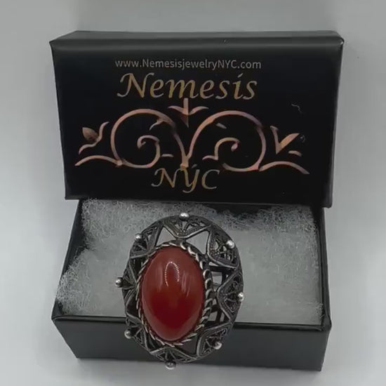 Vintage Carnelian 925 Sterling Silver Filligree Ring