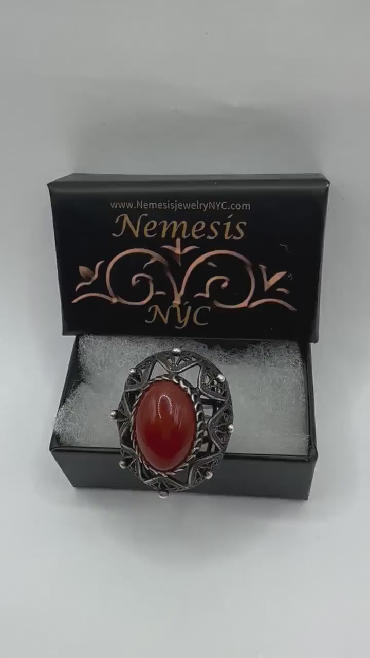 Vintage Carnelian 925 Sterling Silver Filligree Ring