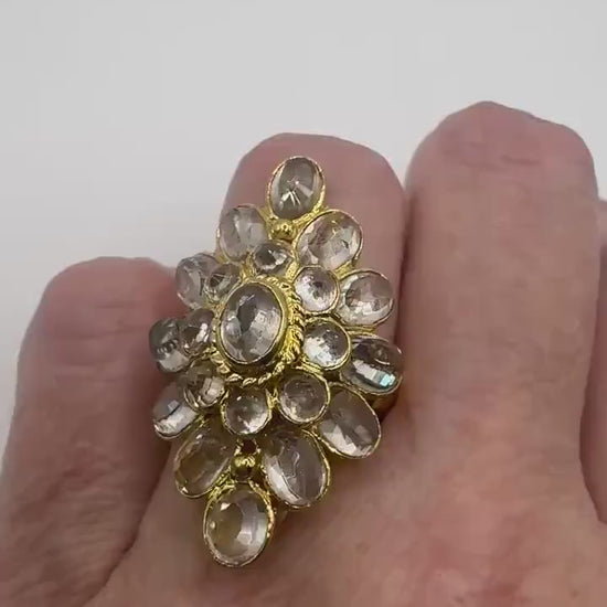 Vintage Golden 925 Sterling Silver White Sapphire Wedding Band Ring