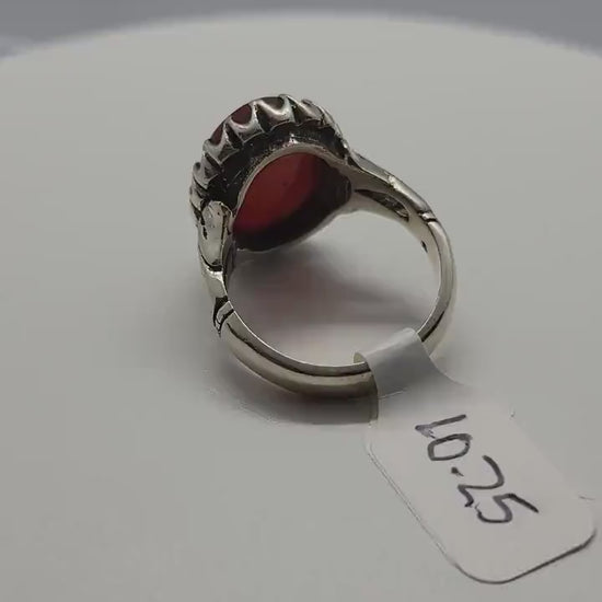 Vintage Carnelian Cameo Ring, Jesus Christ, 925 Sterling Silver