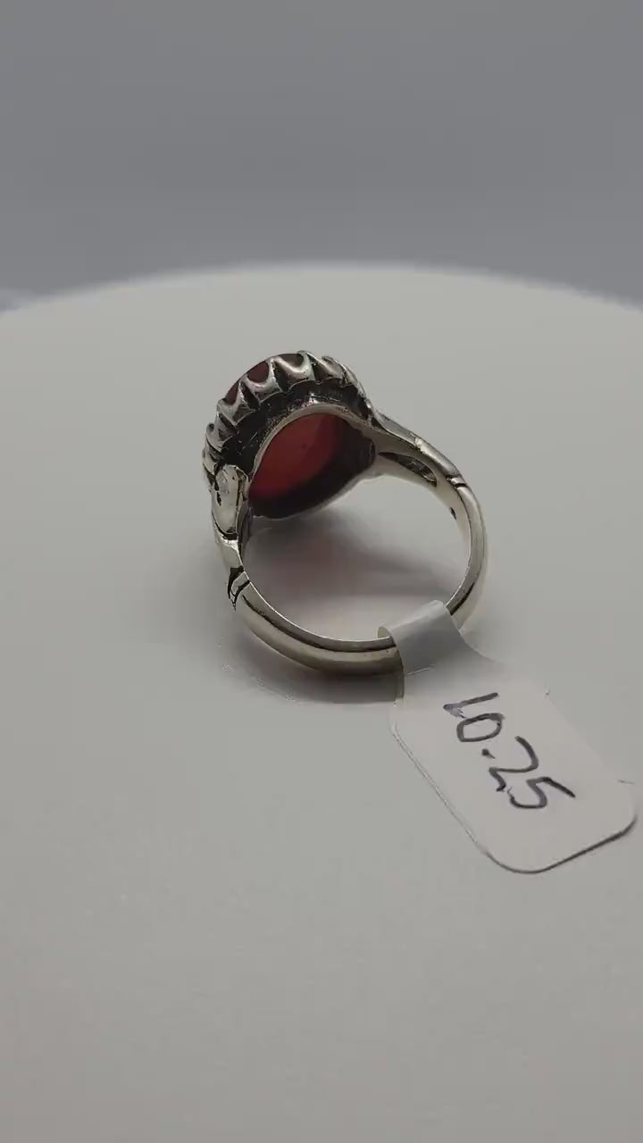 Vintage Carnelian Cameo Ring, Jesus Christ, 925 Sterling Silver