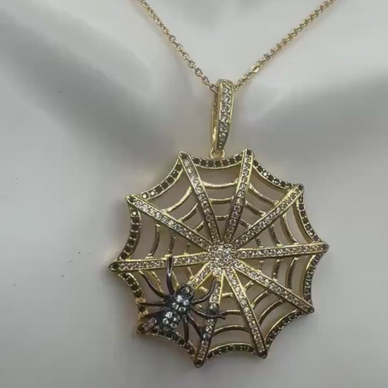 Vintage Handmade spider web Amulet Golden White Bronze Pendant