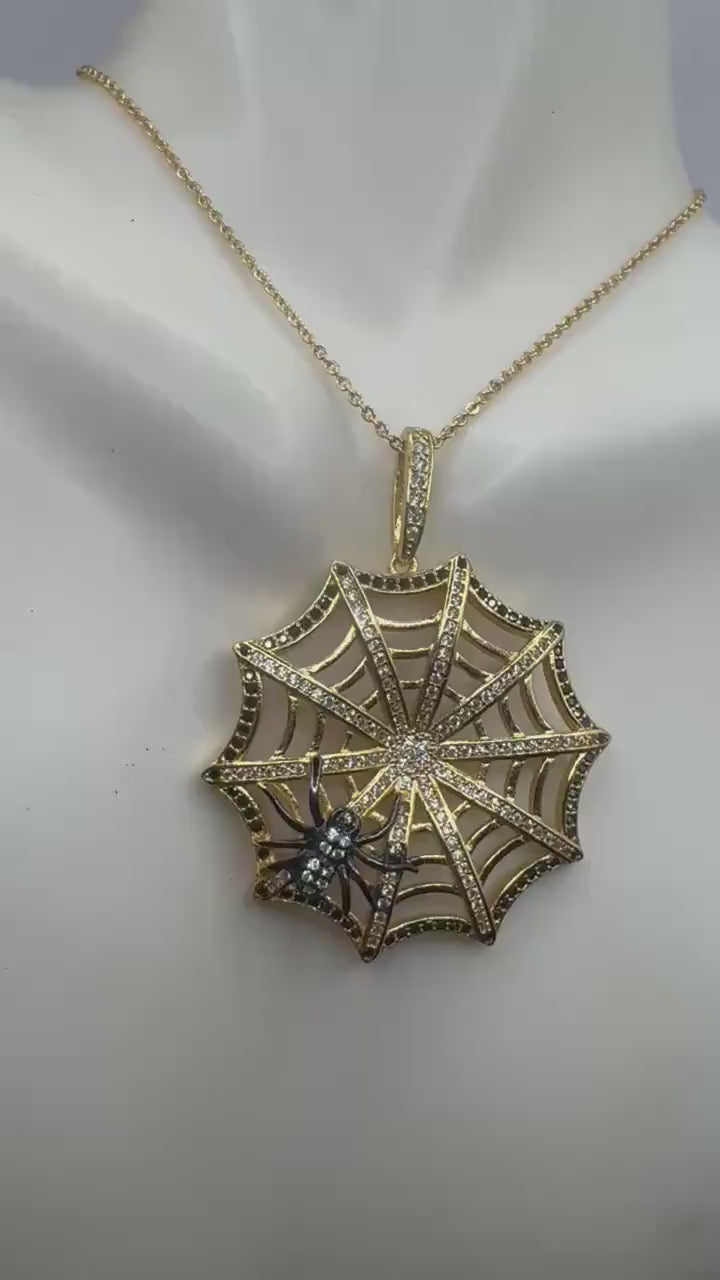 Vintage Handmade spider web Amulet Golden White Bronze Pendant