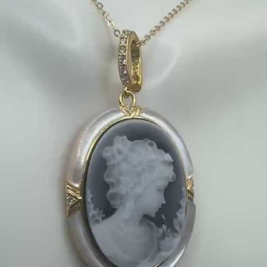 Vintage Onyx Cameo Golden 925 Sterling silver Necklace Choker