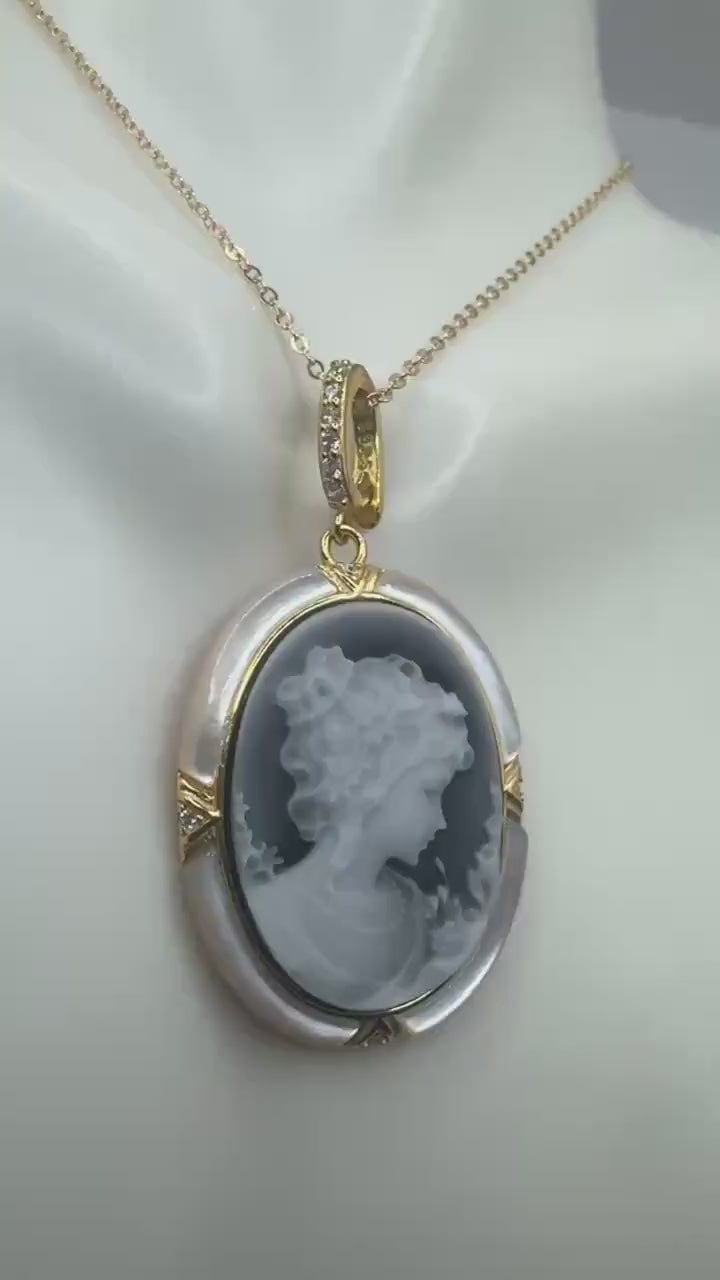 Vintage Onyx Cameo Golden 925 Sterling silver Necklace Choker