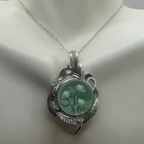 Vintage Rose Flower Cameo 925 Sterling Silver Necklace Choker