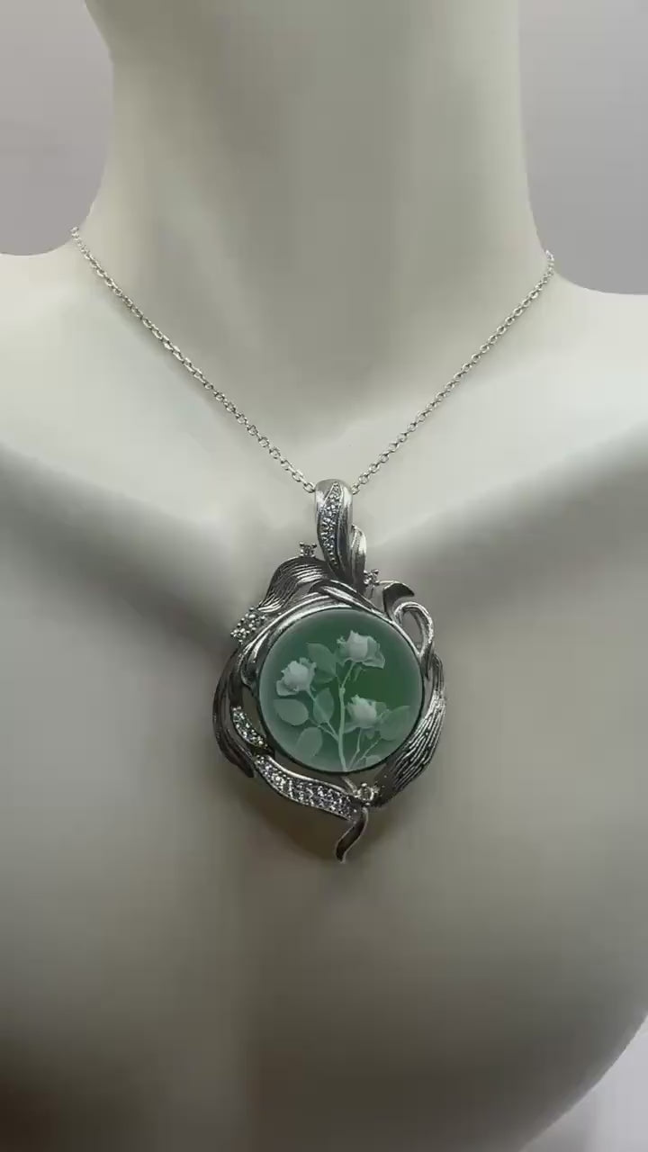 Vintage Rose Flower Cameo 925 Sterling Silver Necklace Choker