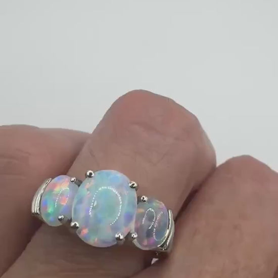 Vintage Fire Opal 925 Sterling Silver Cocktail Ring
