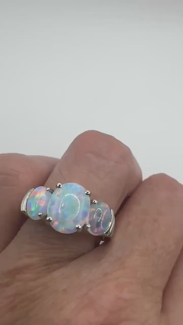 Vintage Fire Opal 925 Sterling Silver Cocktail Ring