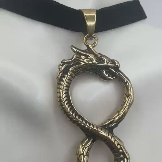 Vintage Dragon Infinity  Choker Golden Stainless Steel Pendant Necklace