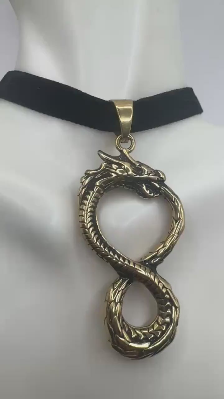Vintage Dragon Infinity  Choker Golden Stainless Steel Pendant Necklace