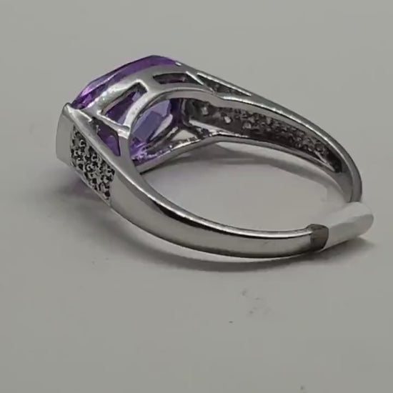 Vintage Lavender CZ with White Sapphire Ring in 925 Sterling Silver