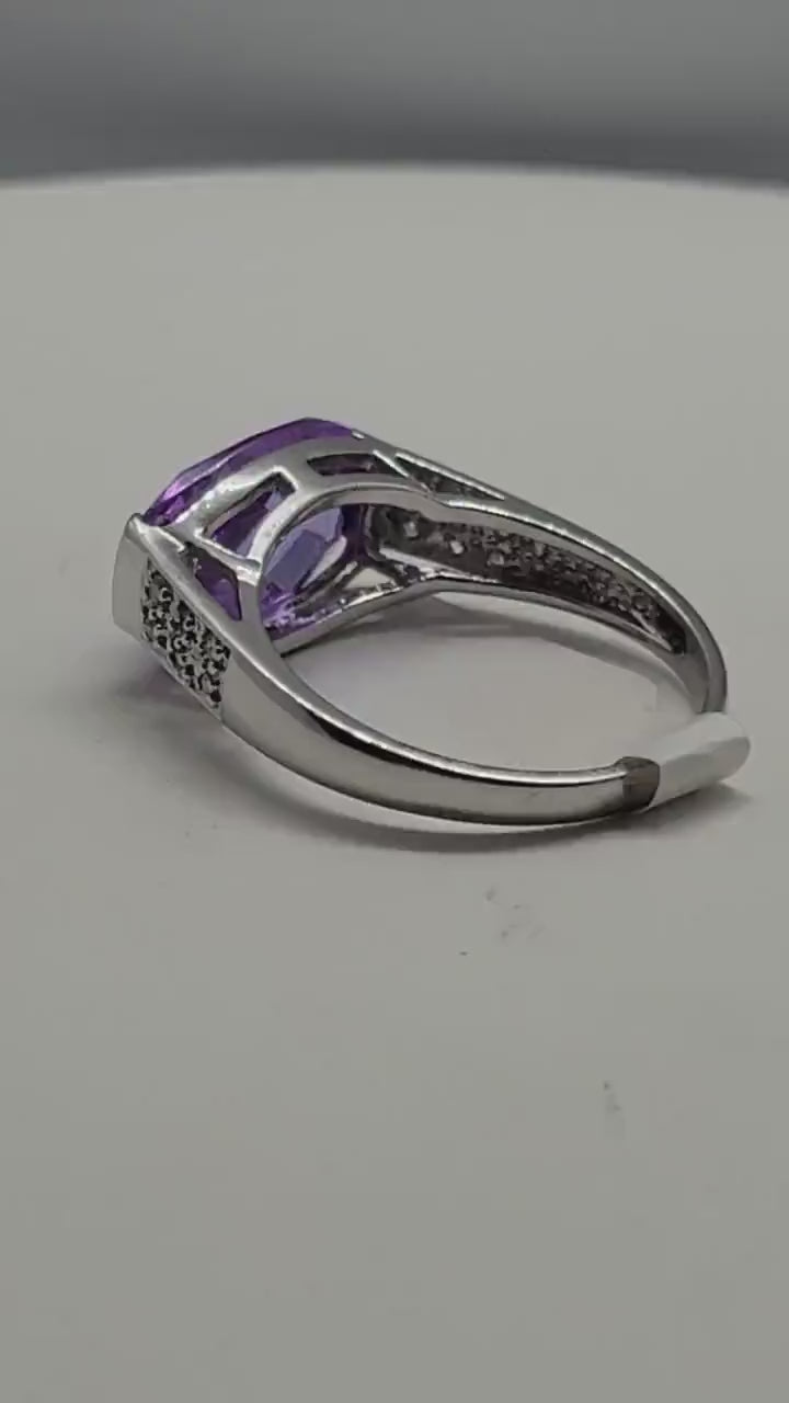 Vintage Lavender CZ with White Sapphire Ring in 925 Sterling Silver