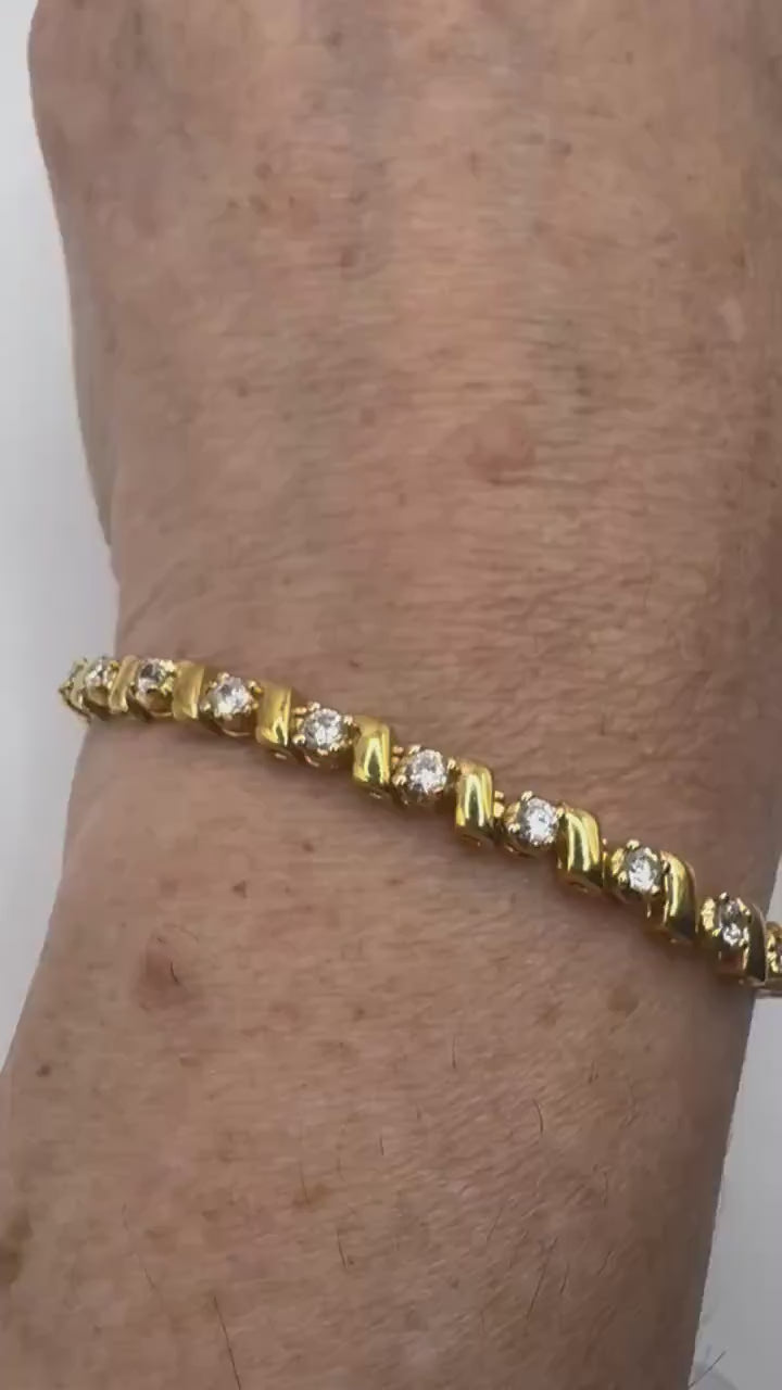Vintage Cubic Zirconia Bracelet Golden 925 Sterling Silver | simple every day stacking layered bracelet