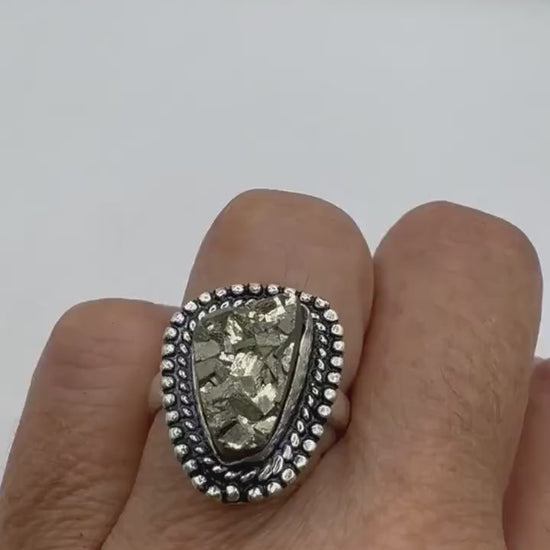 Vintage Gold Pyrite Silver Cocktail Ring Size 6
